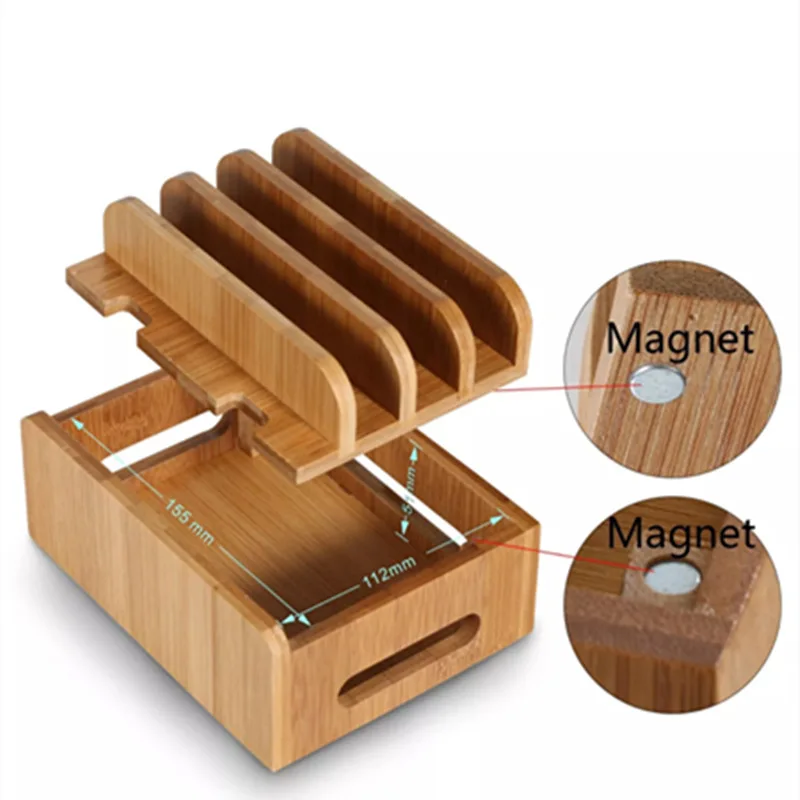 

Creative Bamboo Wood Home Mobile Phone Holder Apple Charging Storage Box iphone Charging Stand