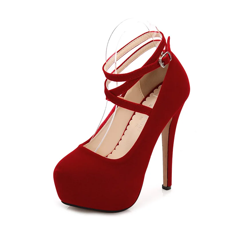 

Shoes Woman Pumps Cross-Tied Ankle Strap Wedding Party Shoes Platform Dress Women Shoes High Heels Suede Ladies Shoes Plus Size