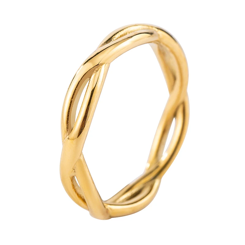 

Stylish Simple Hip Hop Cool Boy/Girl Ring Stainless Steel Plated 18K Gold Cross Woven Shape Couples Rings