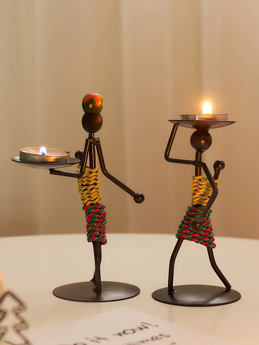 

Creative Iron Art Candlestick Home Decoration Accessories Candlelight Dinner Candle Woman Figurines Romantic Wedding Ornaments
