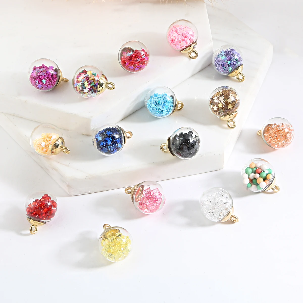 20 шт. 15 мм прозрачный стеклянный шар с пайетками и звездой бусины подвески