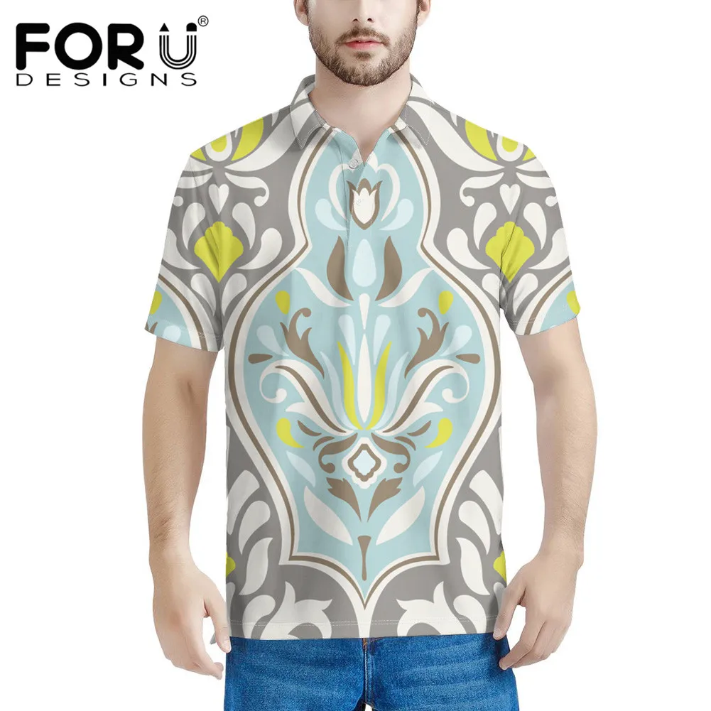 

FORUDESIGNS New Men's Short Sleeves Tops Traditional Flower Abstract Pattern Male Fitness Gym Shirts Breathable Casual Clothing