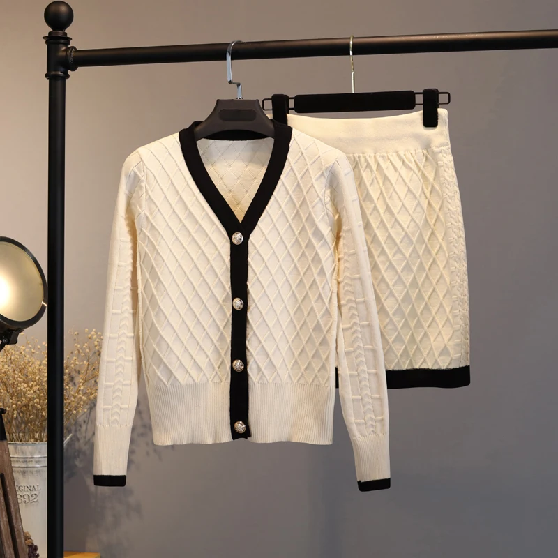 Женский кардиган с длинным рукавом и юбка повседневный вязаный комплект из двух