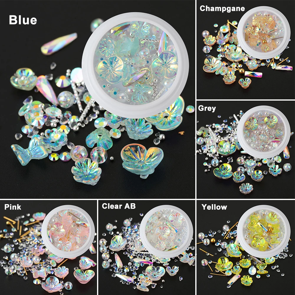 3D цветок бабочка кристалл для ногтей разноцветные металлические заклепки жемчуг