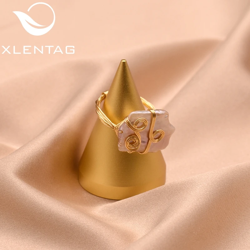 Женские кольца с натуральным геометрическим жемчугом в стиле барокко XlentAg