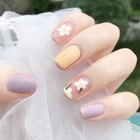 24pcs small fresh white flowers decorated frosted matte wearable fake nails suitable fairy girl summer hand decoration t