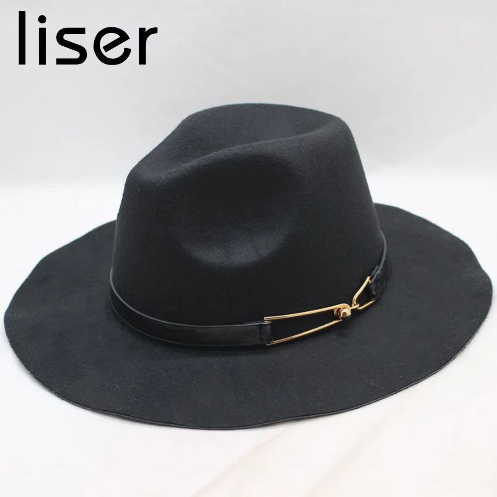 

LISER Women Fedoras Top Hat with Visor for Female Jazz Style Woolen Autumn Winter Metal Button Ladies Hats High Quality