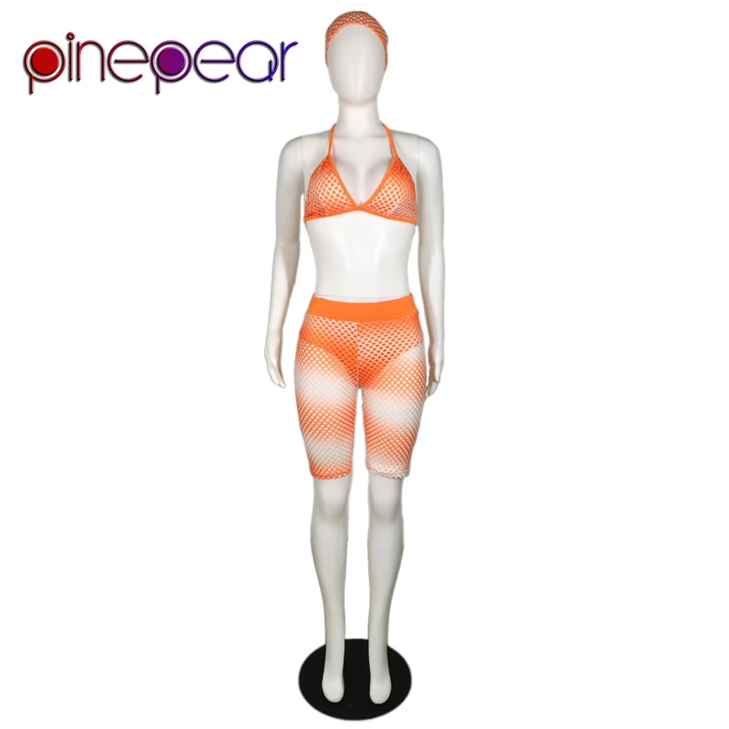 Пикантный сетчатый комплект из 3 предметов с рисунком ананаса женский платок на