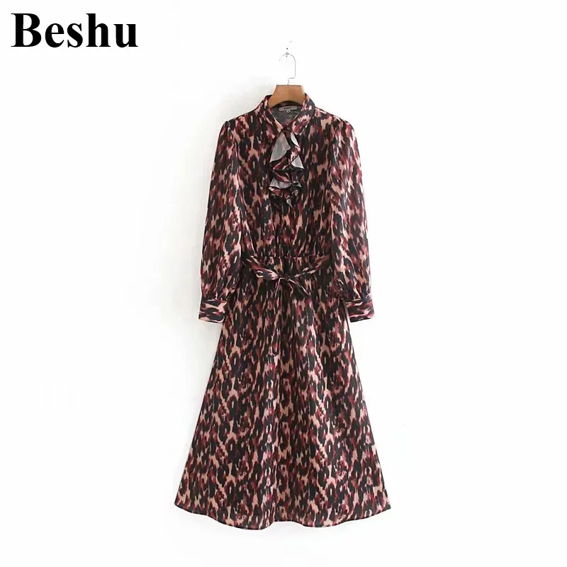 Модная новинка для женщин в стиле ретро с леопардовым принтом гофрированное