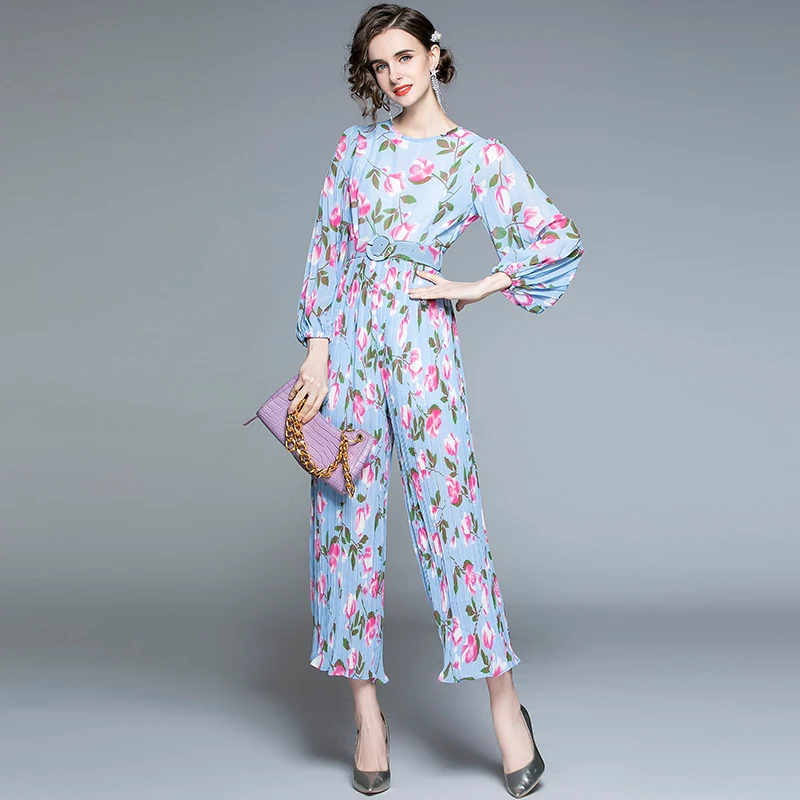 ZUOMAN Women Spring Elegant Floral Jumpsuit Wedding Party Jumpsuits & Rompers Vintage Pleated Designer Playsuits  - buy with discount