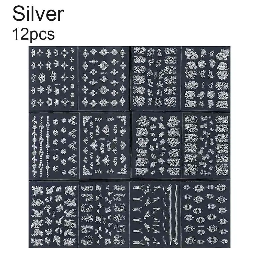 

12pcs Hollow Flower Nail Sticker Mixed Colorful Designs Women Makeup Nail Art Decals STTX889