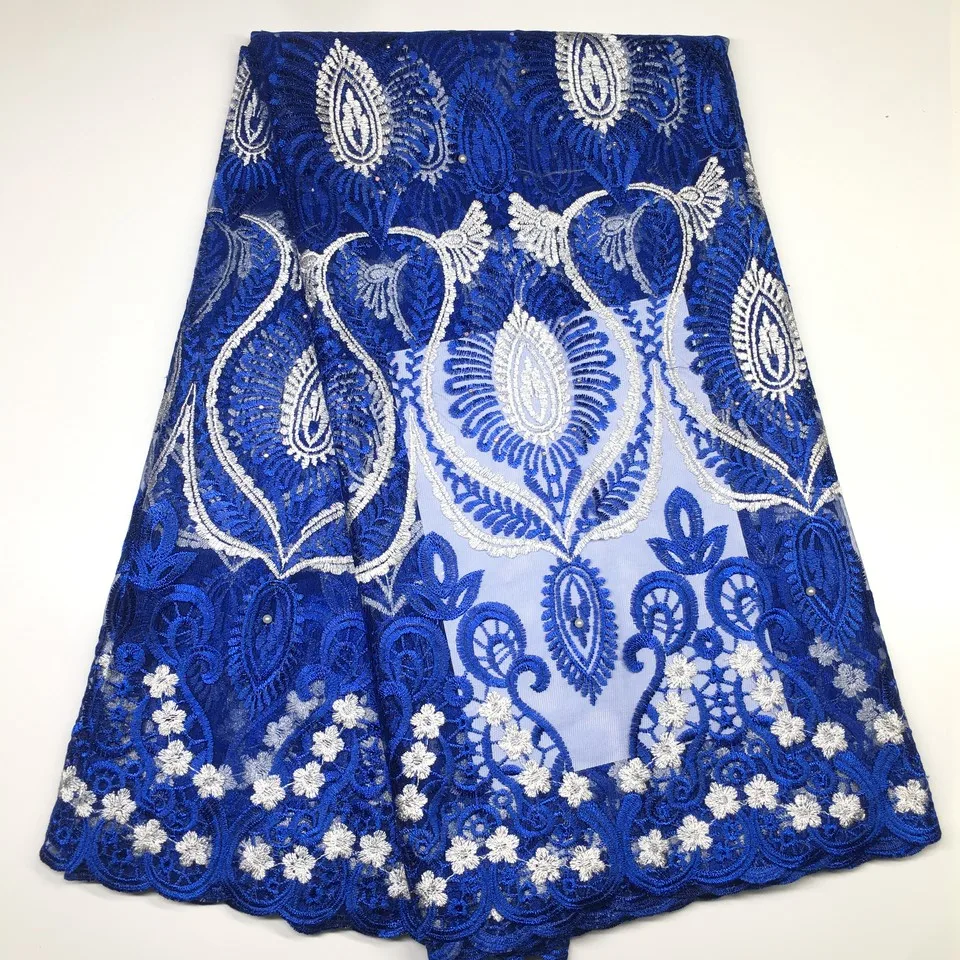 

African Lace Fabric 2021 Embroidered Nigerian Lace Fabric High Quality French Tulle Lace Fabric for Blue Color Women Dress M1936
