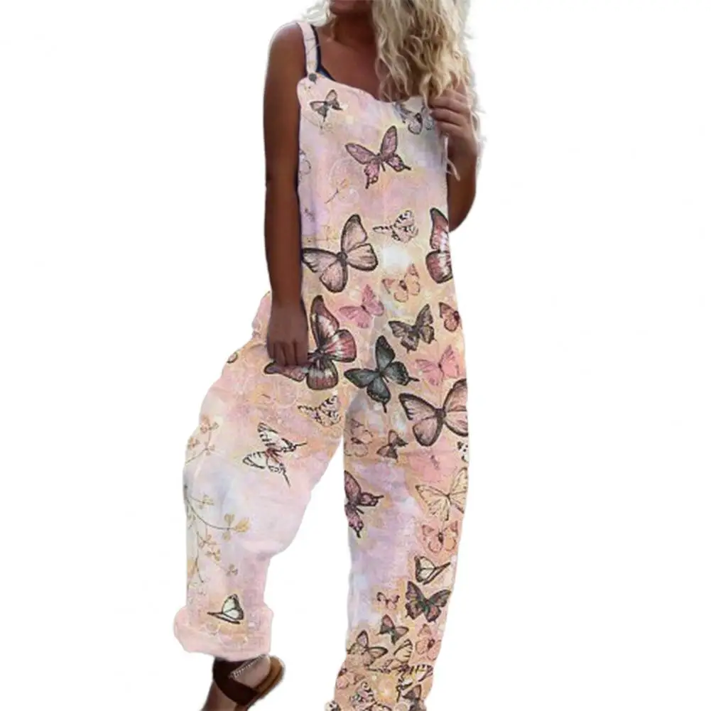 

Floral Print Sleeveless Jumpsuits Women Loose Wide Leg Bib Overalls for Women Sleeveless Rompers Bodysuit combinaison femme