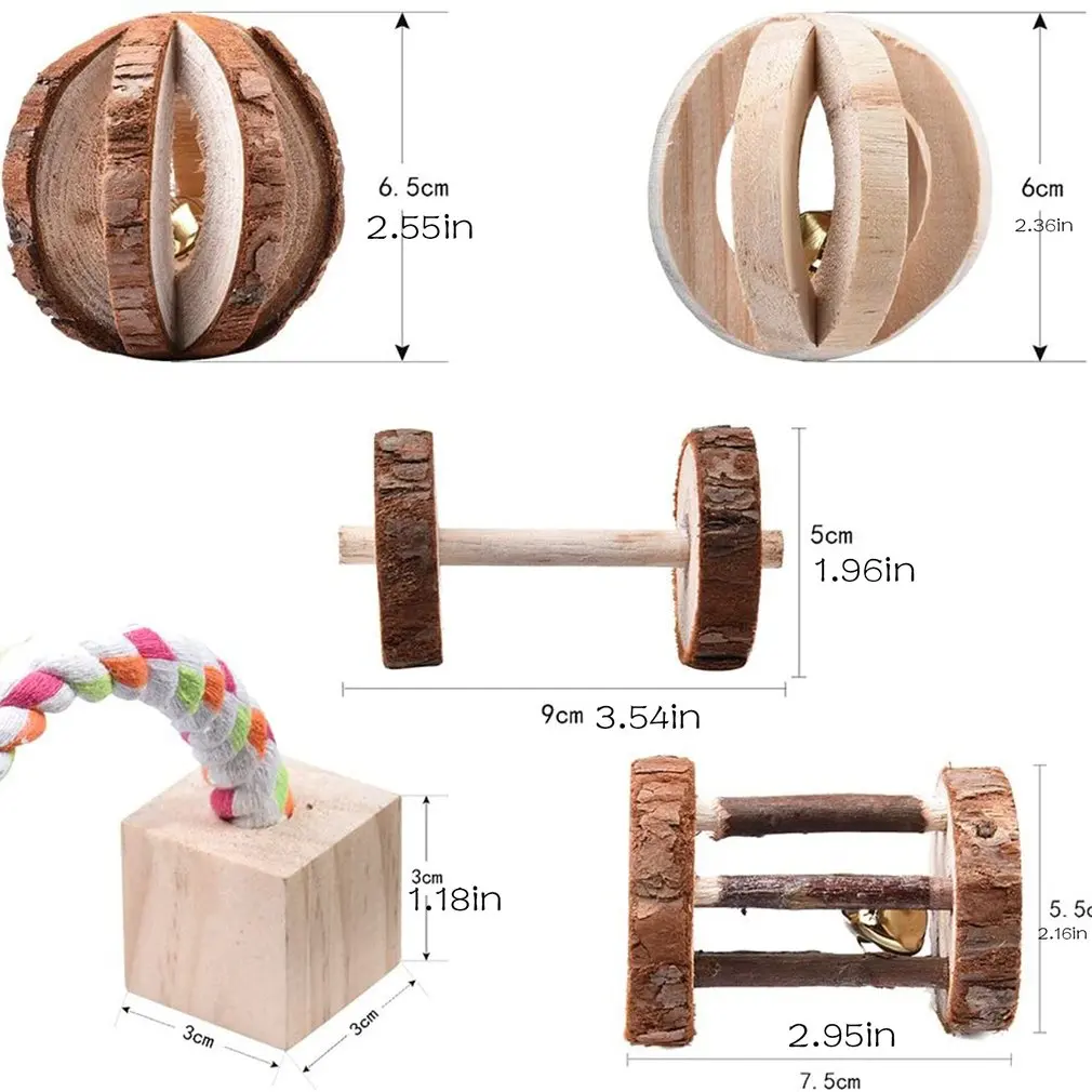 

5pcs Amusing Pet Accessories Wooden Care Safe Small Animal Products Durable Lovely Hamster Toy