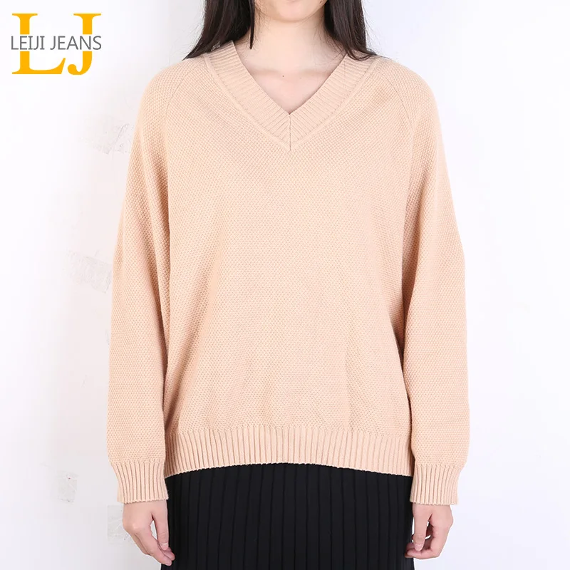 Женский свободный вязаный свитер LEIJIJEANS повседневный теплый большого размера 5XL