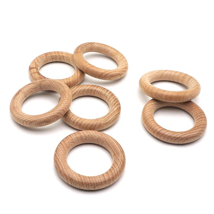 Anillo de madera de haya de 70/55/60/65mm para beb&eacute;, mordedor para gimnasio, sin BPA, pulsera de lactancia artesanal, fabricaci&oacute;n de joyas, 10 Uds.-0