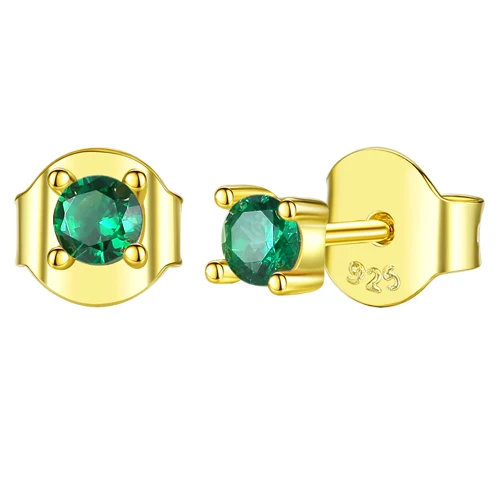 green ELESHE, модные, 925 пробы, серебряные серьги, кубический цирконий, круглые, маленькие серьги-гвоздики для женщин, девушек, желтое золото, ювелирное изделие, подарок - Окраска металла: green