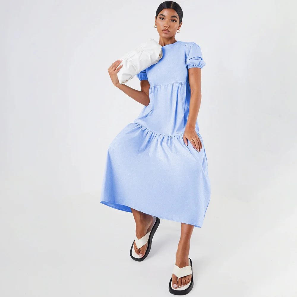 

Женское простое однотонное повседневное белое платье-рубашка, офисные женские плиссированные платья с пышными рукавами, шикарные свободны...