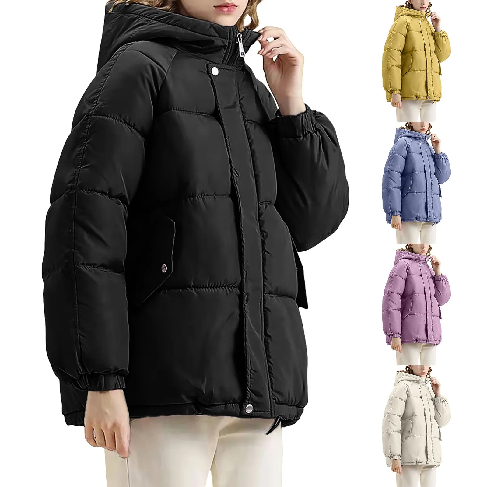 

2021 Winter Women Bread Coat Loose Fashion Solid Thick Snow Woman Hooded Oversize Parkas Warm Cotton Jackets Female Outerwear