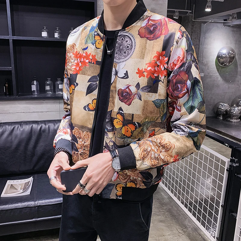Куртка-бомбер мужская с принтом дизайнерская одежда для вечерние и клубов