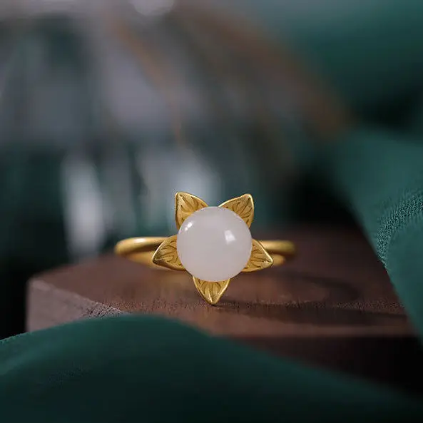 

Женское Открытое кольцо из серебра пробы, с золотистыми искусственными камнями