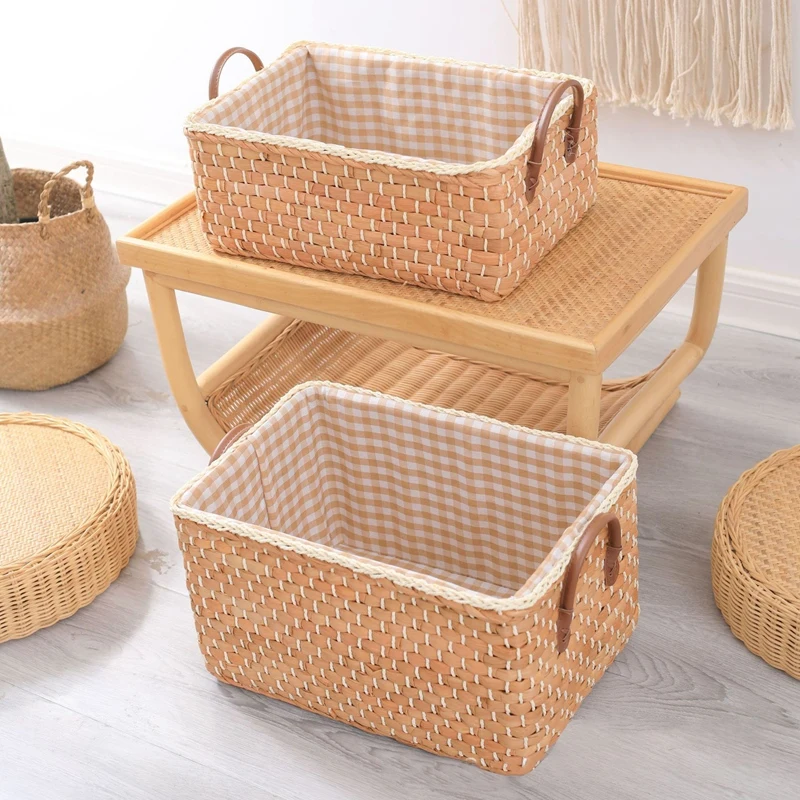 

Manual Woven Storage Basket Handmade Laundry Wicker Baskets Sundries Organizer Clothes Toys Container Decor Panier Rangement