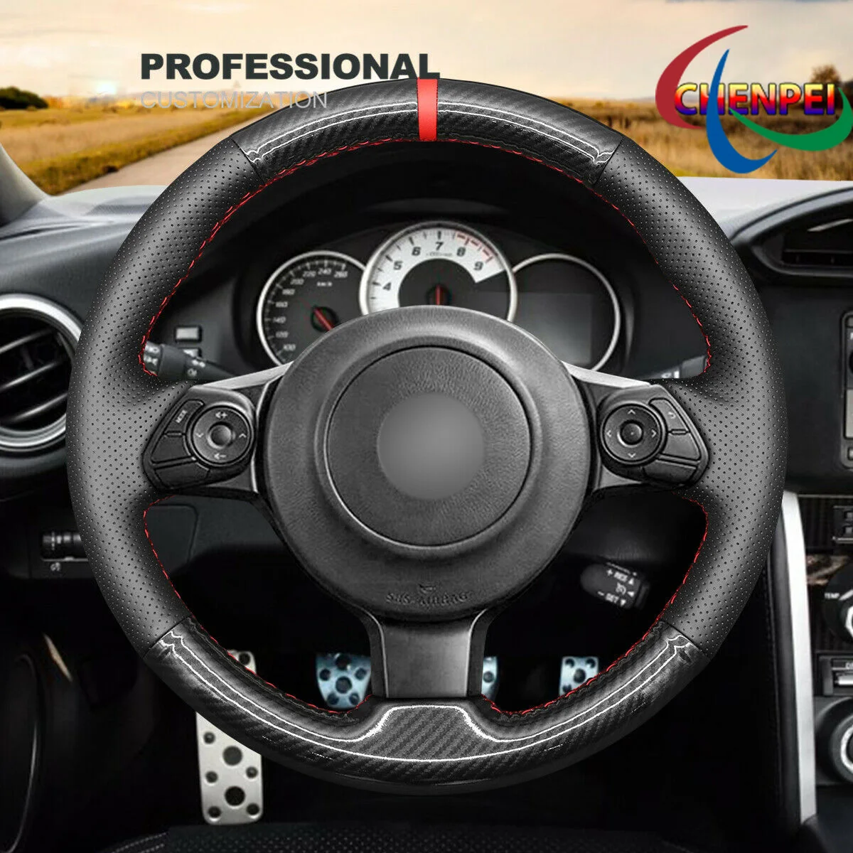 

DIY Hand-Sewn Carbon Fiber Black Leather Car Steering Wheel Cover For Toyota 86 Car Interior Accessories