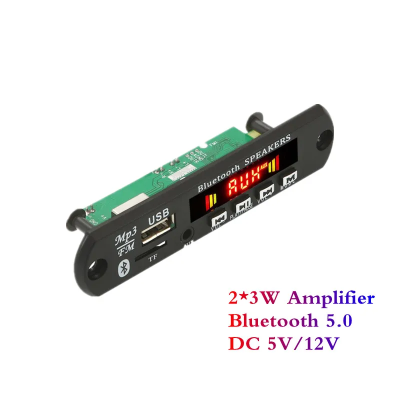 

5-12V Car Radio Handsfree Bluetooth 5.0 MP3 Player Decoder Board 2 x 3W Speaker Car FM Radio Module Recording TF USB AUX Audio