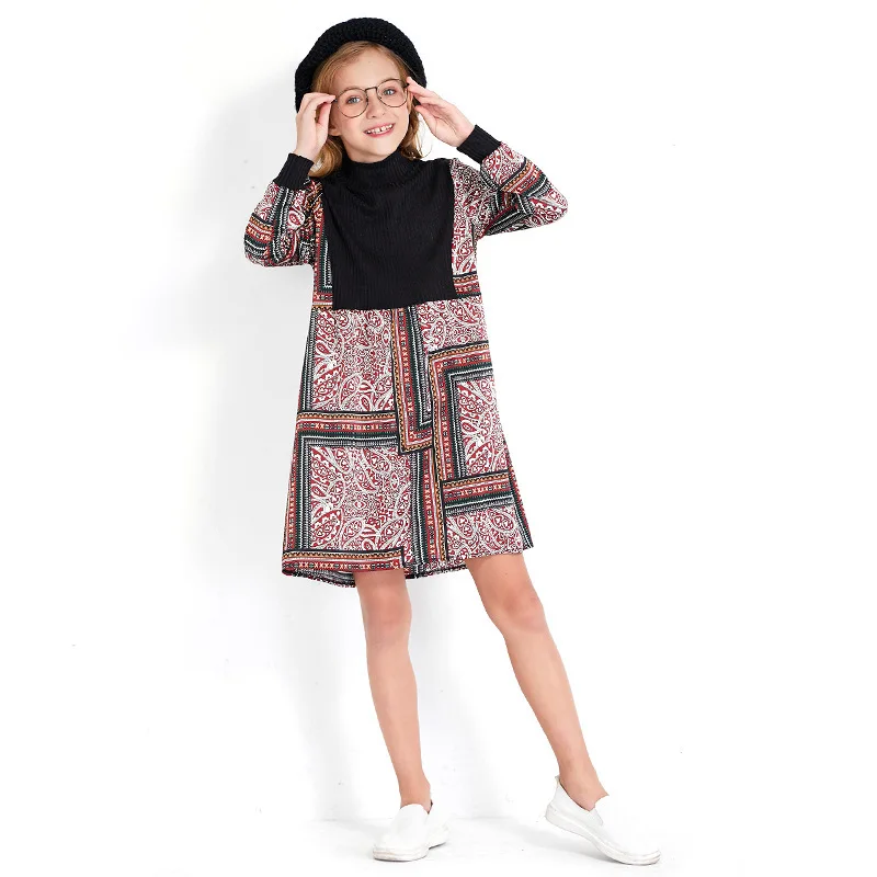 Платья с длинными рукавами и принтом для девочек 10 лет новинка Осень-зима 2019