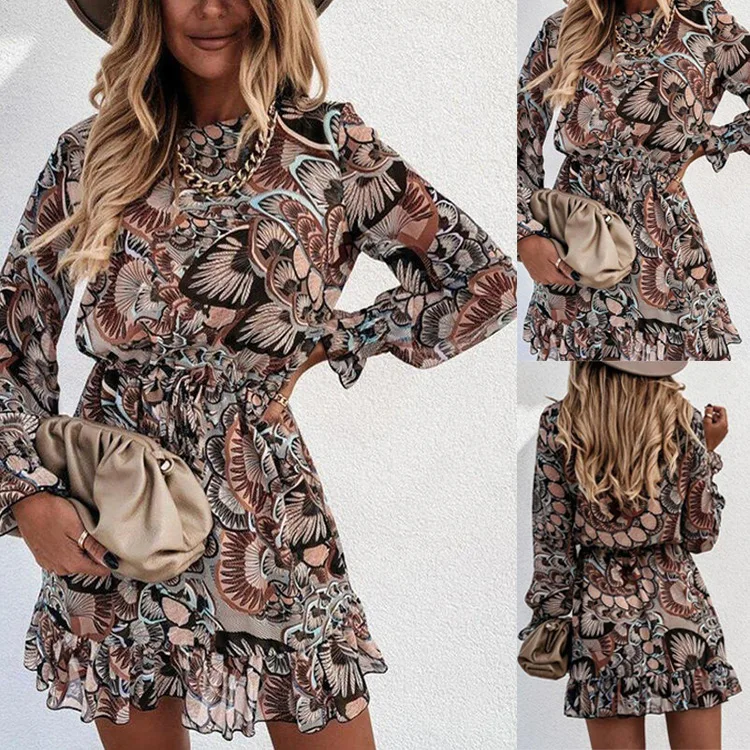 

Fashion Long Sleeve Floral Casual Mini Dresses For Women 2021 Spring Summer Vintage Beach Woman Dress Plus size 3XL Femme Robe