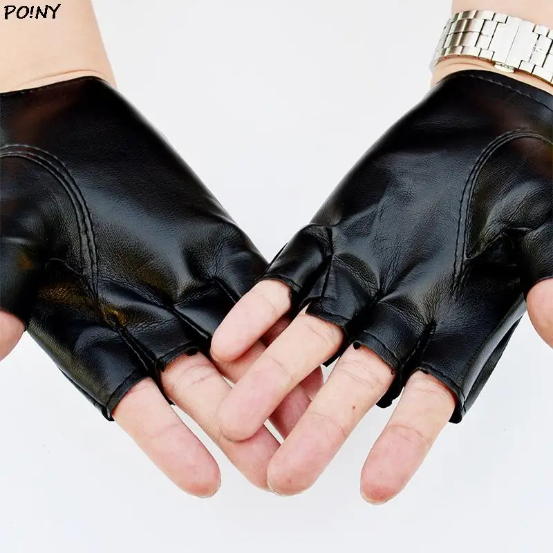 

Unisex Fingerless Driving PU Leather Gloves Motor Cool Rivet Sexy Disco Dancing Rock and Roll Black Red White Punk Glove