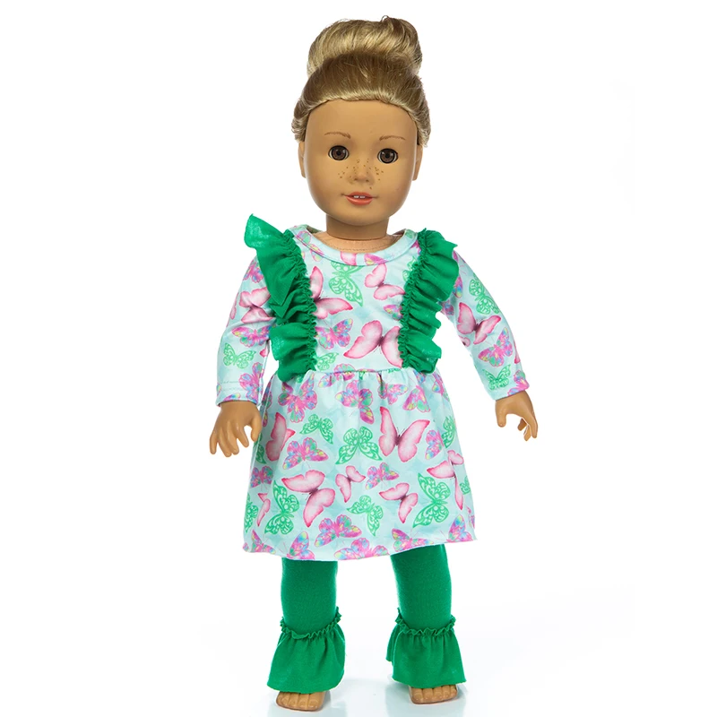 

Doll Clothes Accessories Born New Baby Fit 18 inch 43cm Pink Green Butterfly Rose Shoulder Skirt Suit For Baby Birthday Gift