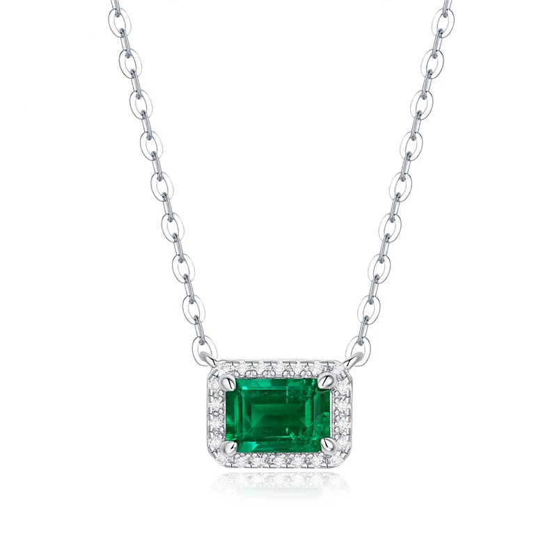

BOEYCJR S925 Silver Lab Grown Emerald Green 1.0ct Fine Jewelry Elegant Pendant Necklace for Women