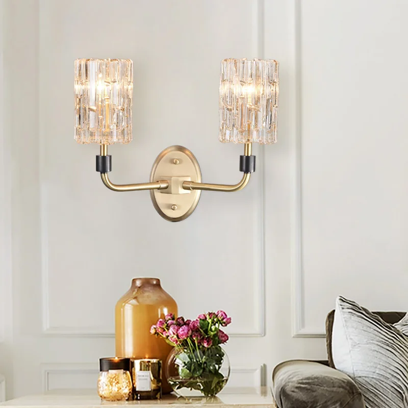 Современная светодиодная Хрустальная настенная лампа медная прикроватная бра