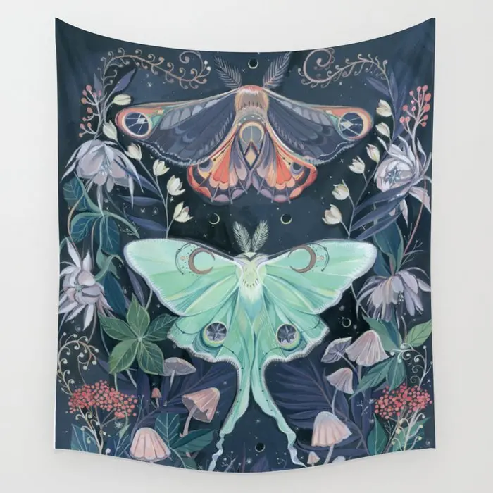 Luna Moth Tapestry Plant Flower Wall Hanging Room Bedspread Beach Mat Tapestries Psychedelic Home Decoration Accessories | Дом и сад
