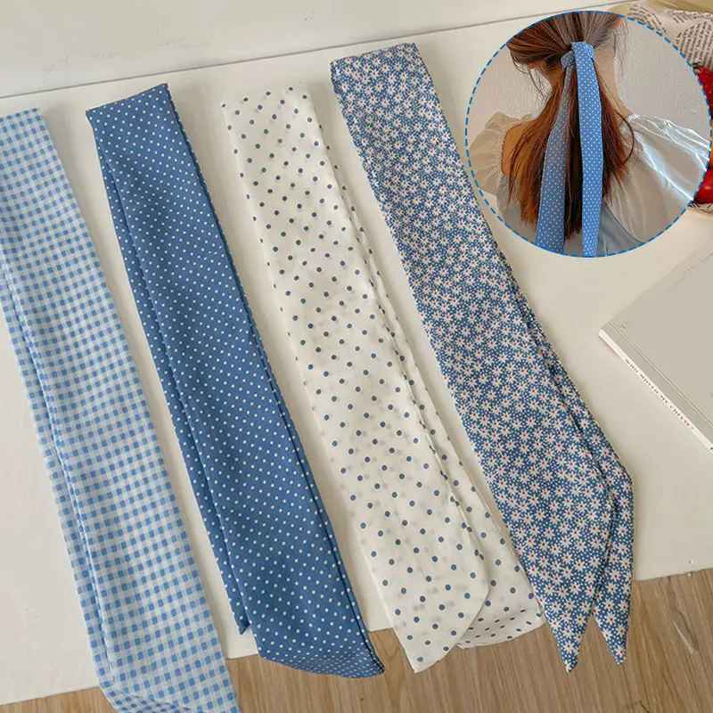 

Korean Style Ribbon Hair Bands Retro Square Scarf Women New Fashion Print Small Neck Scarfs Headwear Elegant Hair Accessories