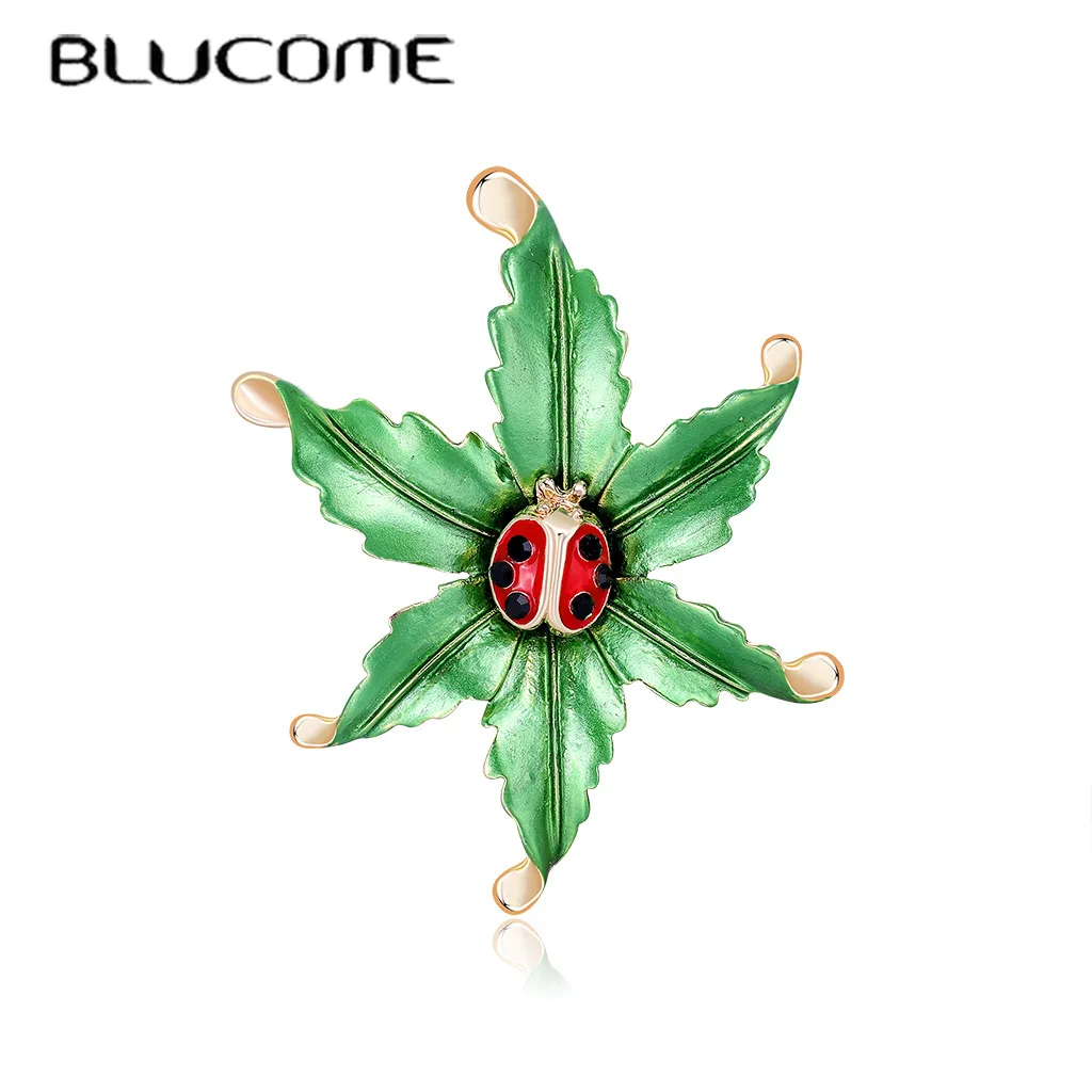 

Blucome Crystal Heavy Ladybug Beetle Insect Brooch Pin Enamel Animal Leaf Broach Women Christmas Costume Holiday Jewelry