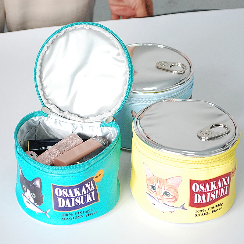 

Cat Food Pattern Can Bag Cosmetic Bags Storage Creative Cylinder Organizer Toiletries Makeup Kit Pouch Package Accessories