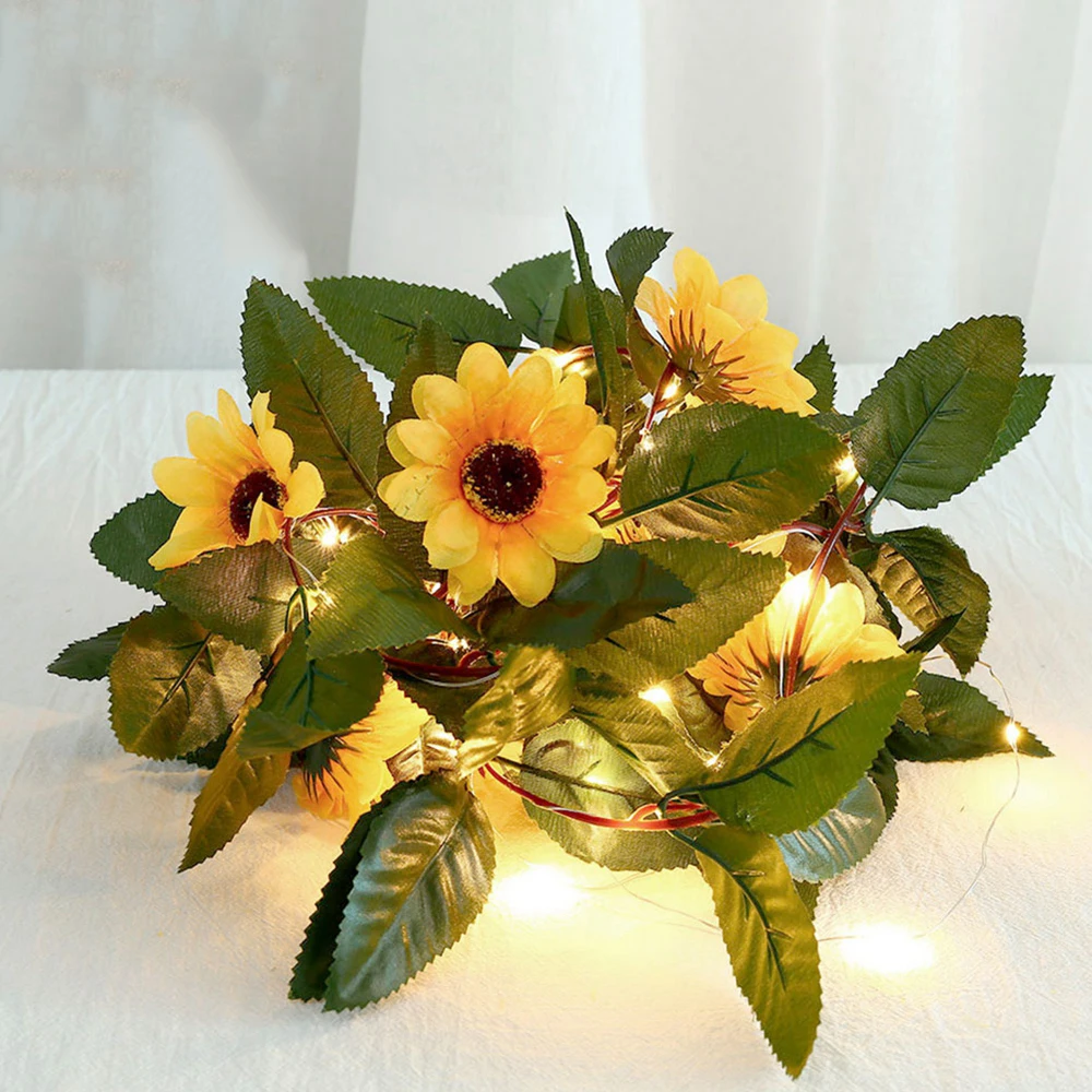 

LED String 2.3M 20LED Plastic Simulation Sunflower Green Leaf Light String Home Decoration Lamp for Garden Wedding