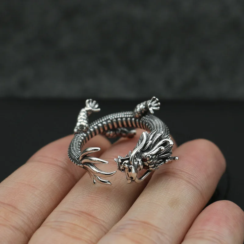 

Male Blue Dragon Dragon Head Ring Domineering Personality Chinese Style Jewelry Wenwan Chinese Dragon Wholesale