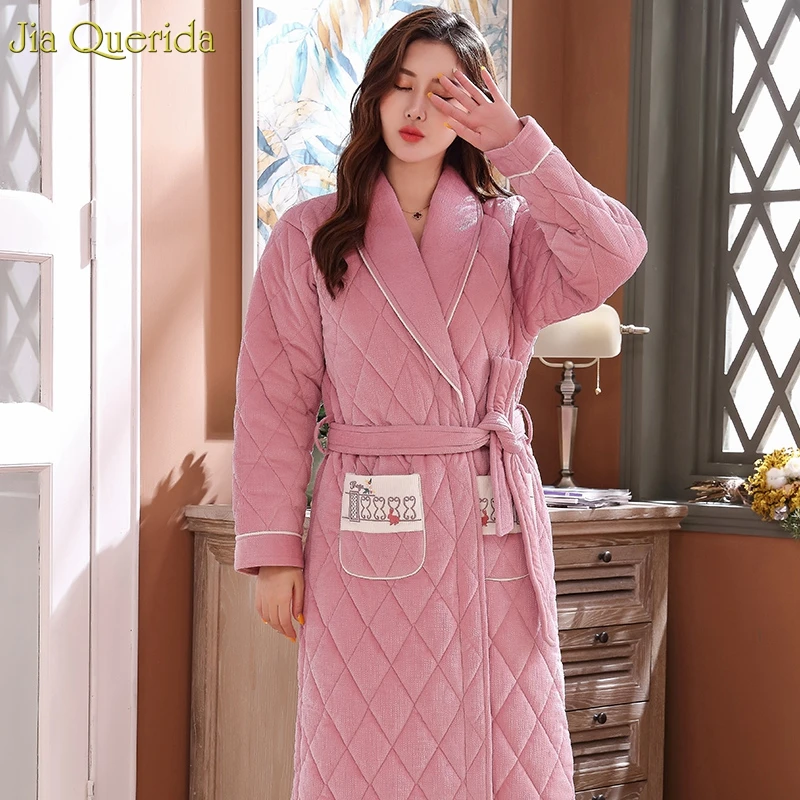 3 слоя толстый бархат флисовая подкладка теплый длинный халат шикарный карман