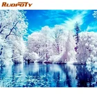 RUOPOTY зимняя Бриллиантовая картина с квадратными стразами, Снежная река, Набор для вышивки крестиком, алмазная вышивка