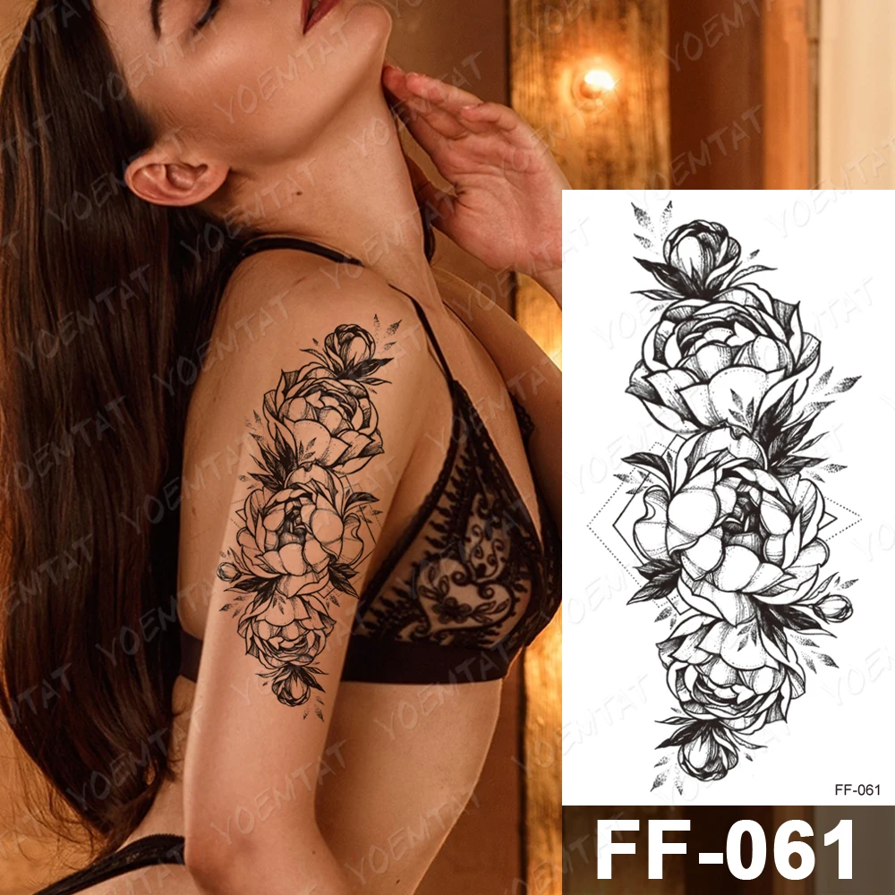 

Waterproof Temporary Tattoo Stickers Peony Flower Geometric Wreath Flash Tattoos Female Minimalist Line Body Art Fake Tatto Men