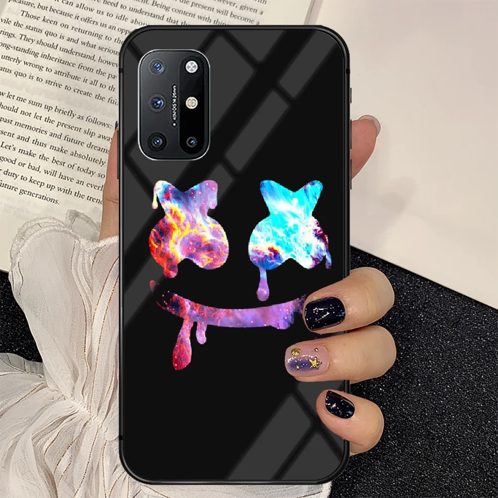 

Smiling face marshmello Luxury Phone Tempered Glass Case Cover For Oneplus 5 6 7 8 9 Nord T Pro Hoesjes Painting
