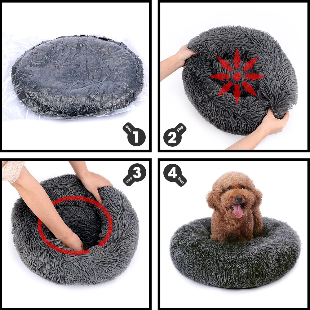 Super Soft Pet Bed Kennel Dog Round Cat Winter Warm Sleeping Bag Long Plush Puppy Cushion Mat Portable Supplies 40/50/60cm | Дом и сад