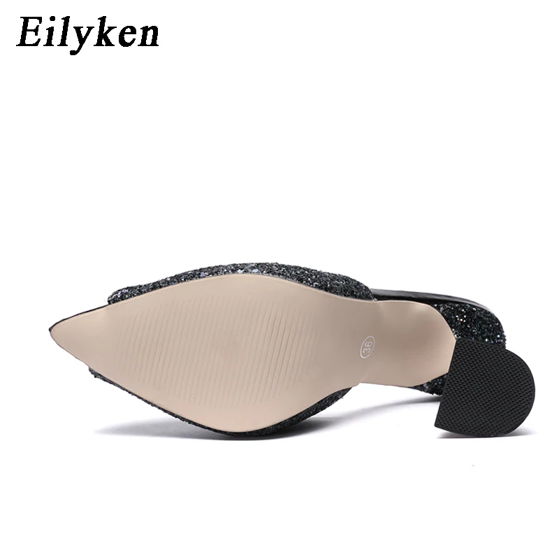 Eilyken/2021 г. Новая летняя обувь Женские флуоресцентные мюли из лайкры Блестящие