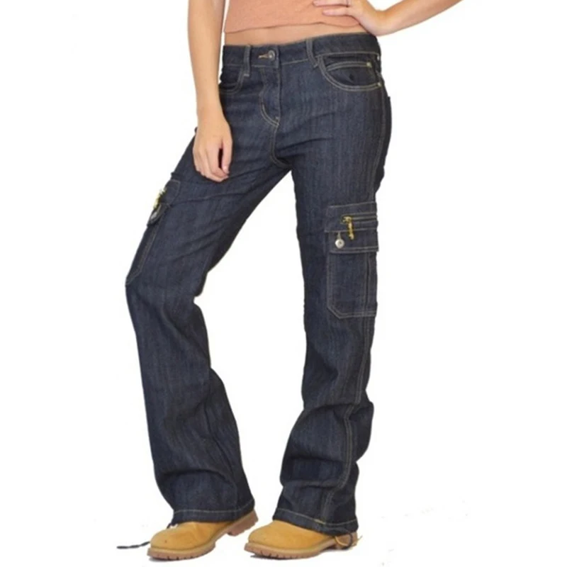 Женские прямые джинсы с высокой талией Осенние Синие повседневные свободные