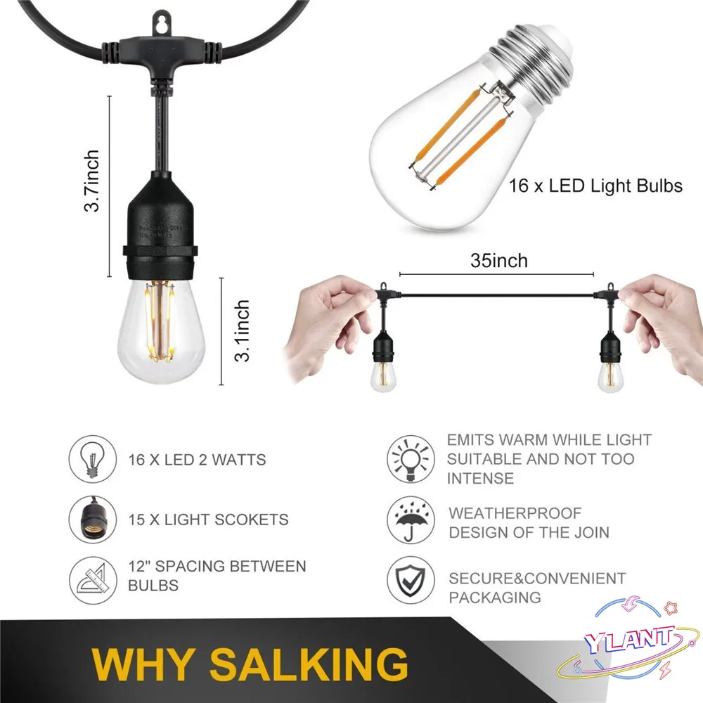

2021 NEW IP65 Commercial Grade 15M LED Party Lights Outdoor S14 LED String Light For Patio Garden Holiday Wedding Lights