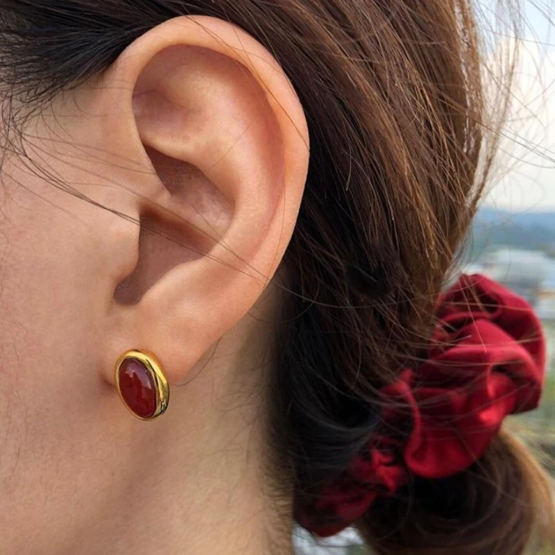 Французские Ретро Красные серьги гвоздики из агата для женщин 2020 массивные