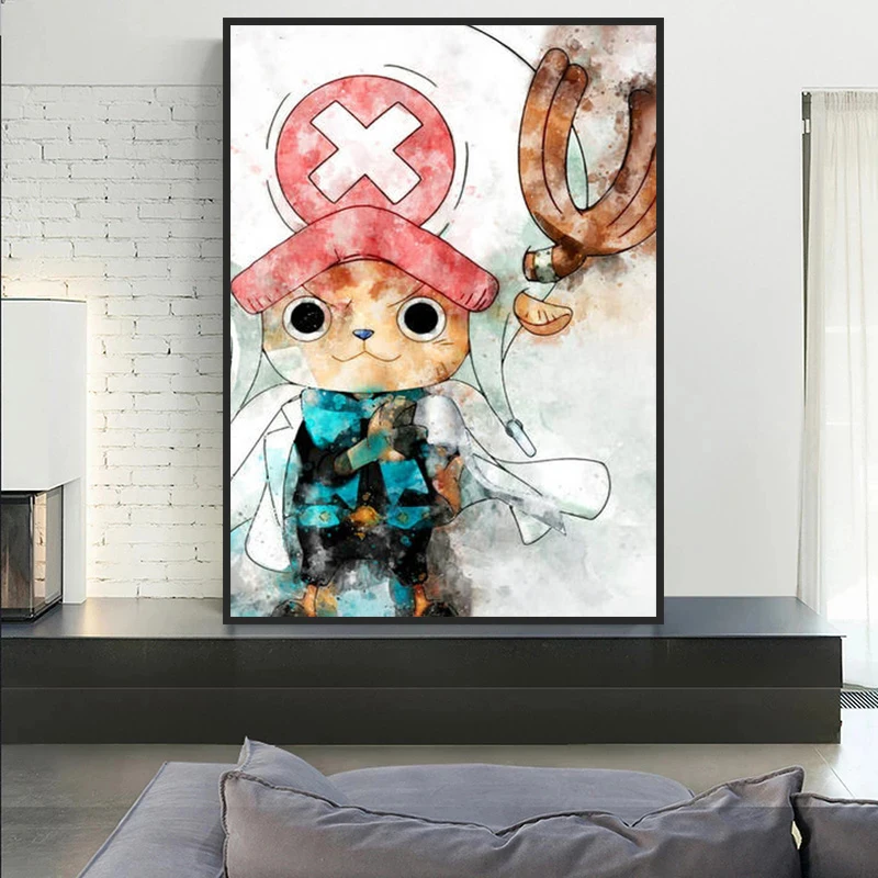 Аниме цельный Холст Картина Луффи и его партнеры акварельный плакат настенные